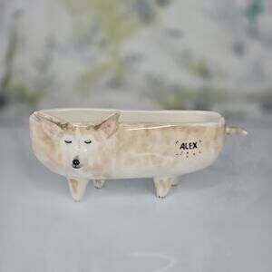 Adorable Corgi Dog Planter Hand Painted Ceramic Alex